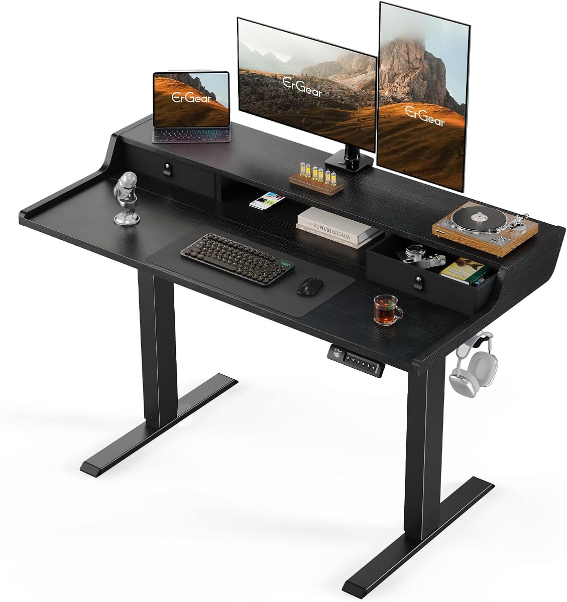 Standing Desk with Drawers, 48 x 24 in - Black