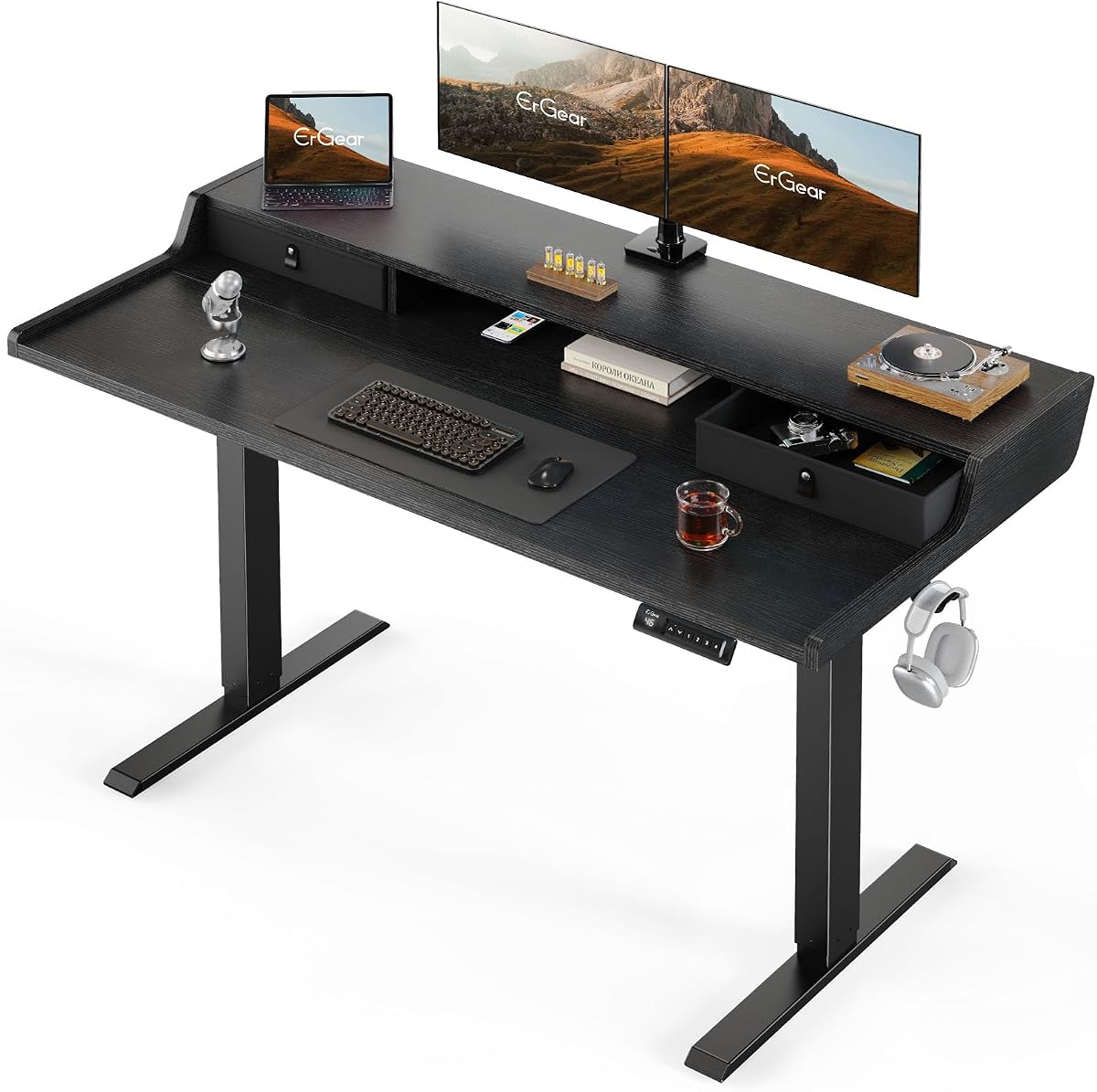 Standing Desk with Drawers, 55 x 28 in - Black