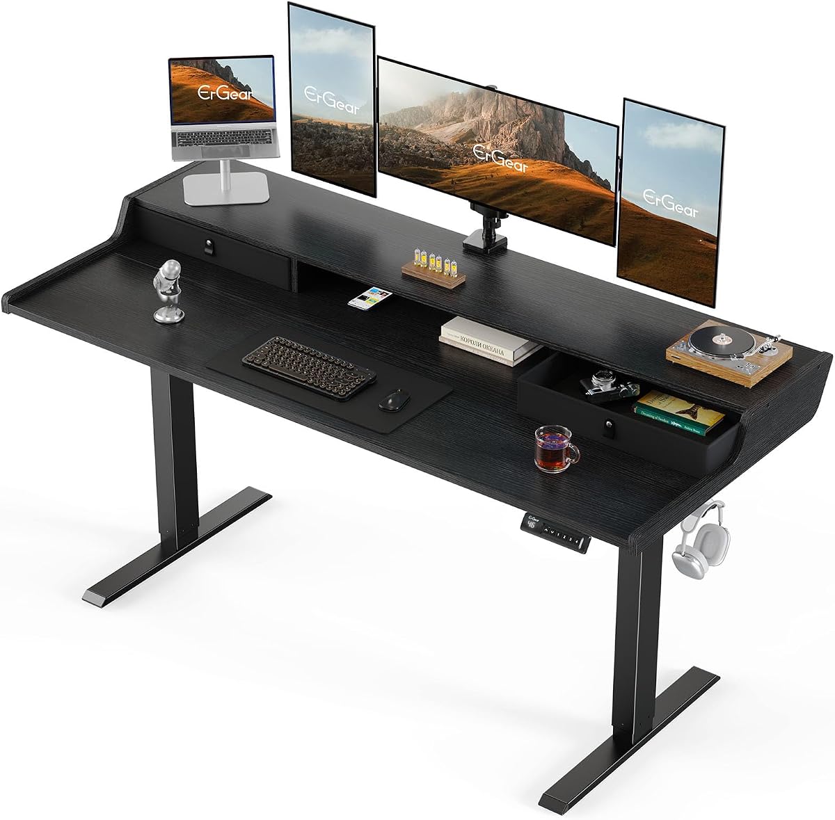 Standing Desk with Drawers, 63 x 28 in - Black