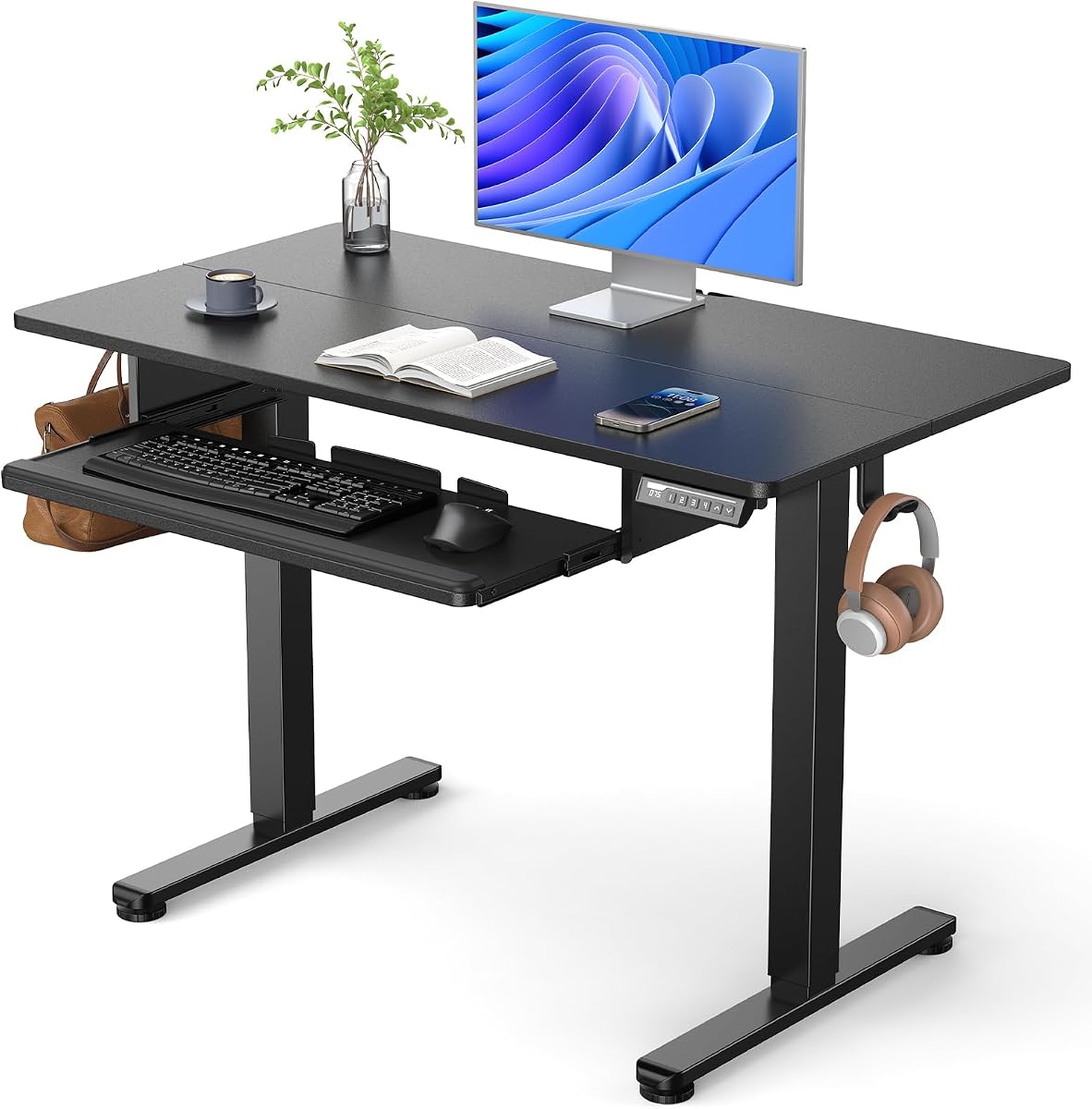 Standing Desk with Keyboard Tray, 44 x 24 in - Black