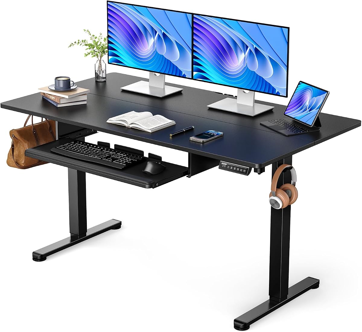 Standing Desk with Keyboard Tray, 55 x 28 in - Black