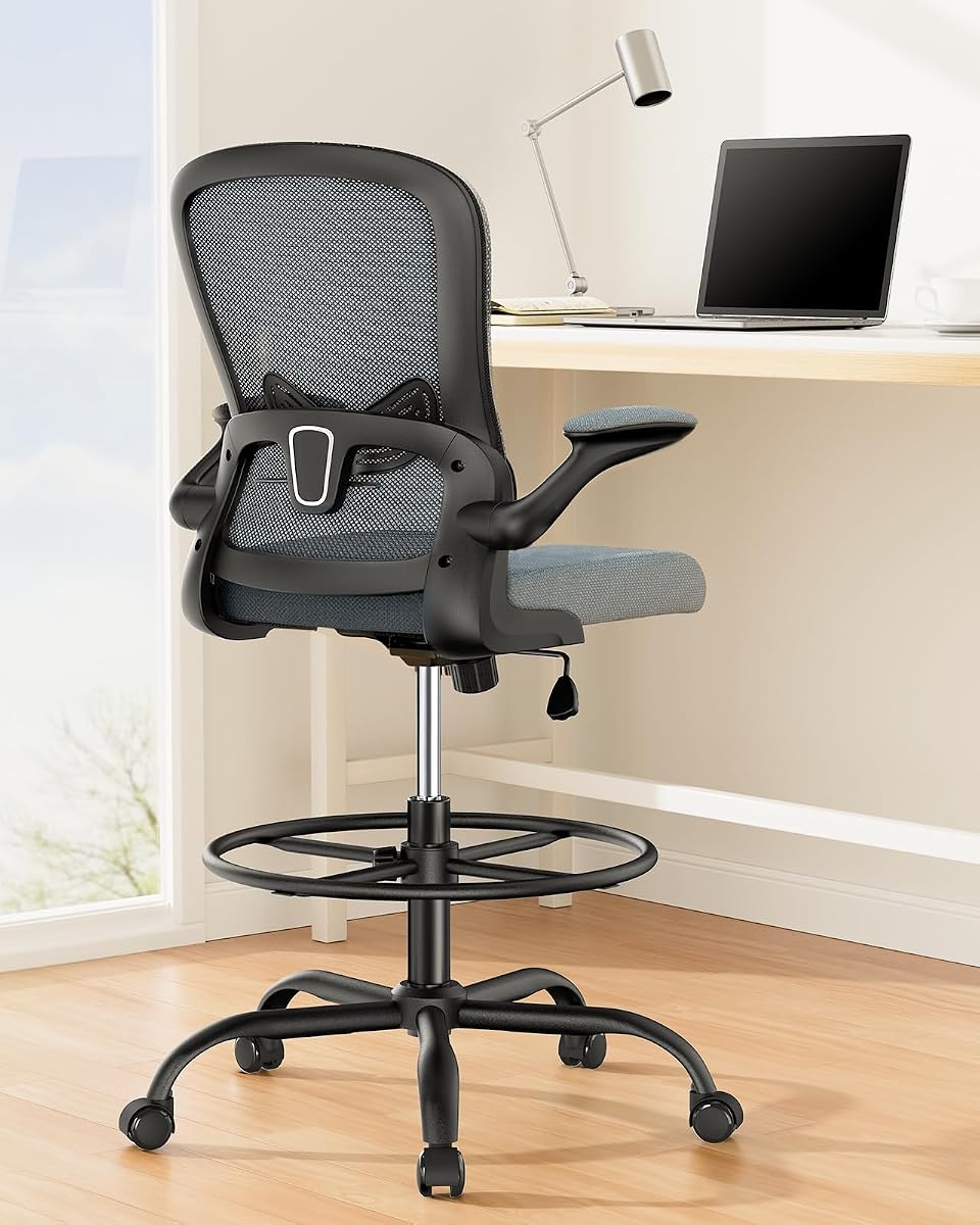 Drafting Chair with Footrest Ring - Blue
