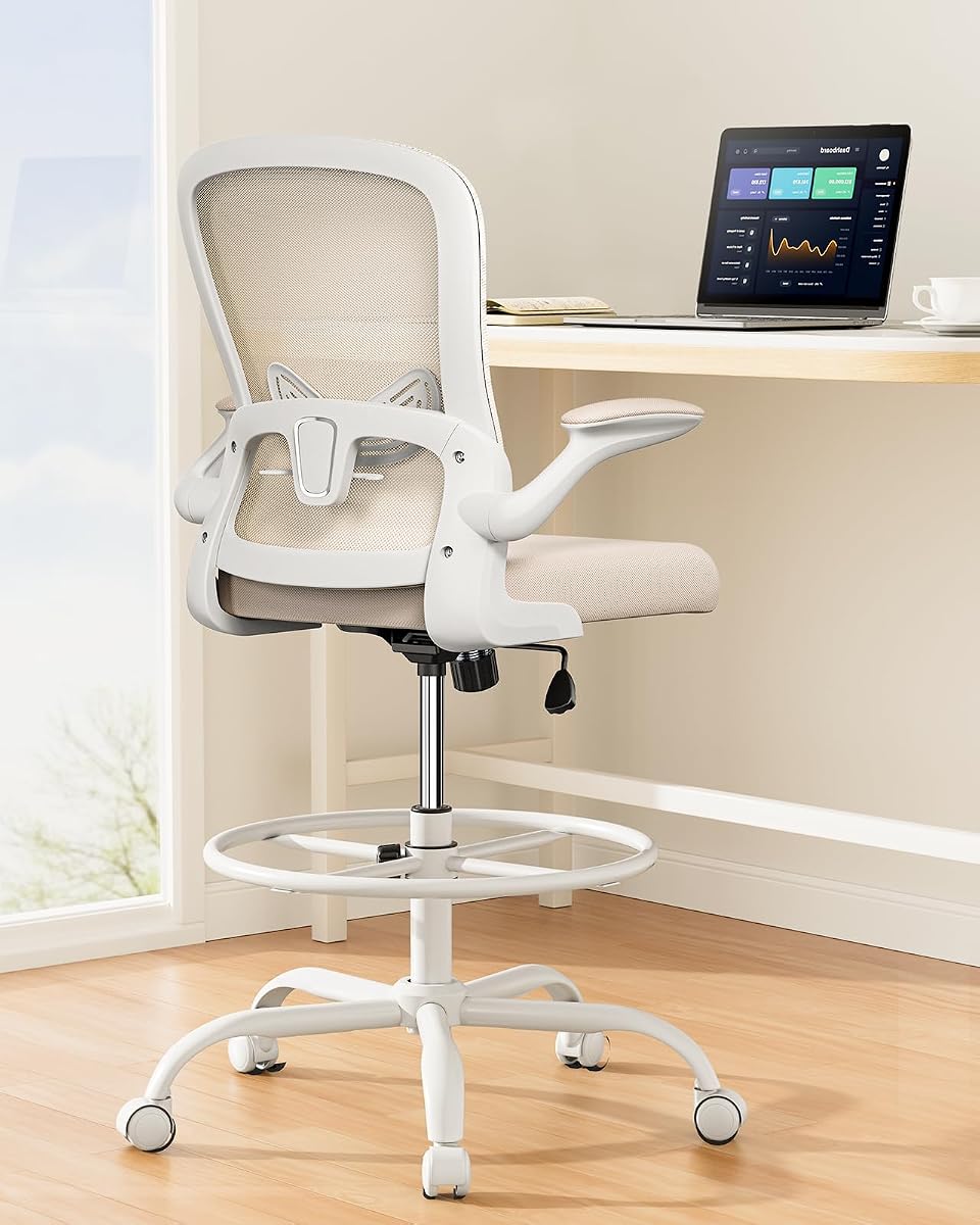 Drafting Chair with Footrest Ring - Khaki