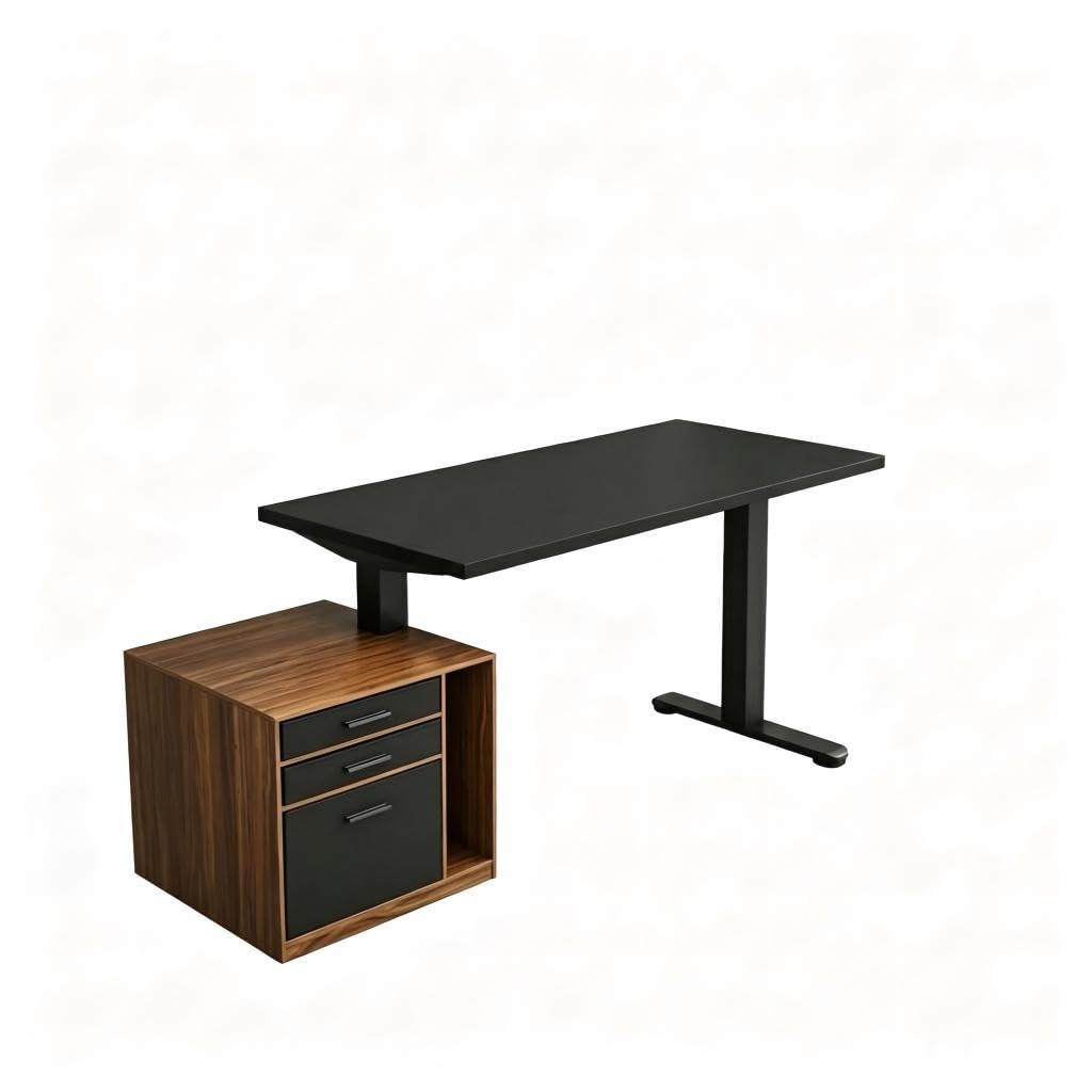 Executive Standing Desk with File Cabinet, 71 x 30 in - Black