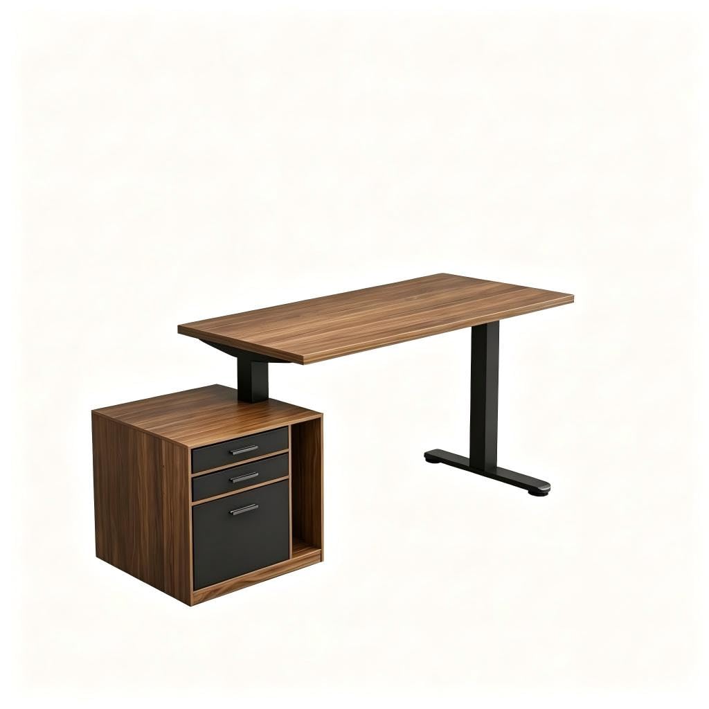 Executive Standing Desk with File Cabinet, 71 x 30 in - Walnut