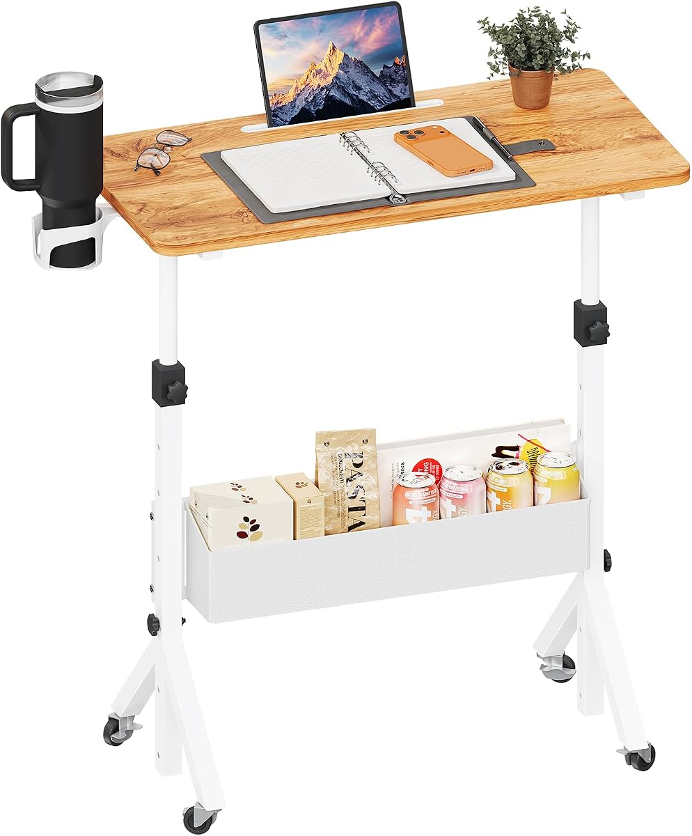Mobile Standing Desk with Wheels - Light Vintage Brown