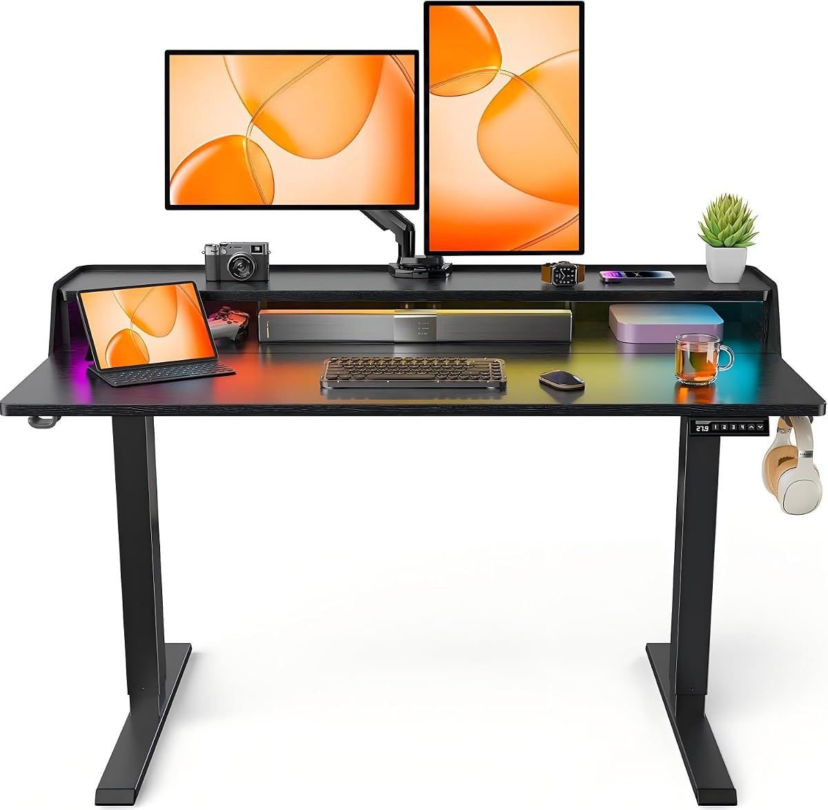 Standing Desk with LED Strip and Monitor Tier, 48 x 24 in