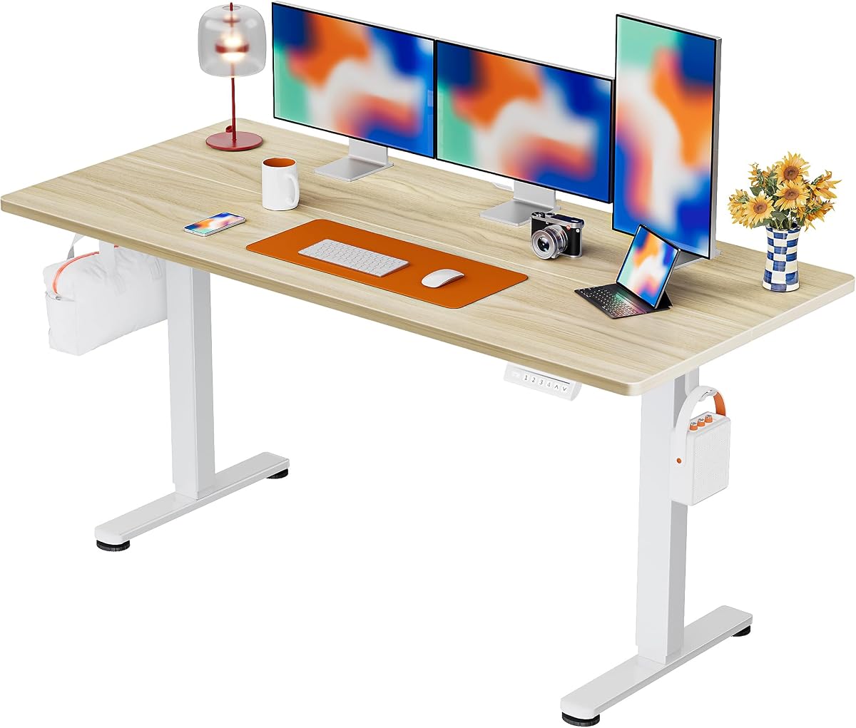 Electric Standing Desk, 55 x 28 in - Natural