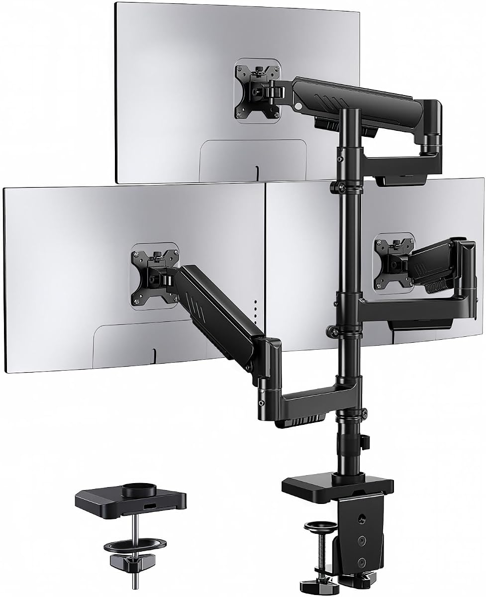 Triple Monitor Mount with Dual C-Clamp, 13 to 32 in